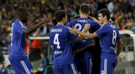 Các cầu thủ Chelsea ăn mừng bàn thắng vào lưới Tel Aviv - Ảnh: Reuters