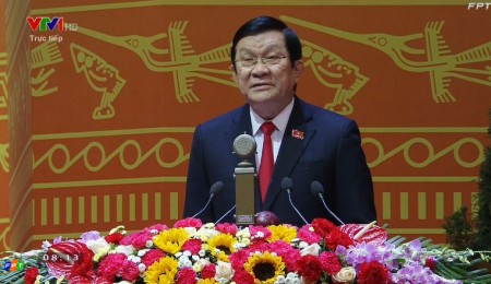 Đồng chí Trương Tấn Sang, Ủy viên Bộ Chính trị, Chủ tịch nước đọc Diễn văn khai mạc Đại hội.