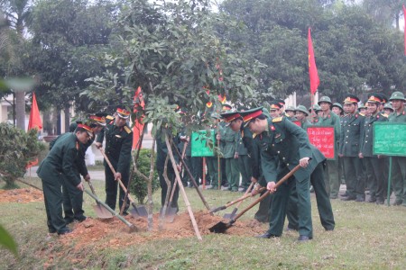 Chỉ huy Lữ đoàn tham gia trồng cây tại Tiểu đoàn 2.