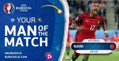 Nani được UEFA bầu chọn là Cầu thủ xuất sắc nhất trận. Ảnh UEFA.