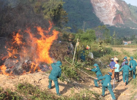 Các lực lượng tham gia diễn tập phòng chống cháy rừng - Bảo vệ rừng tại xã Tả Phời năm 2016.