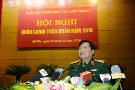 Đại tướng Ngô Xuân Lịch phát biểu khai mạc hội nghị. 