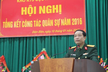 Đại tá Nguyễn Thanh Liêm, Cục trưởng Cục Kỹ thuật phát biểu chỉ đạo tại hội nghị.